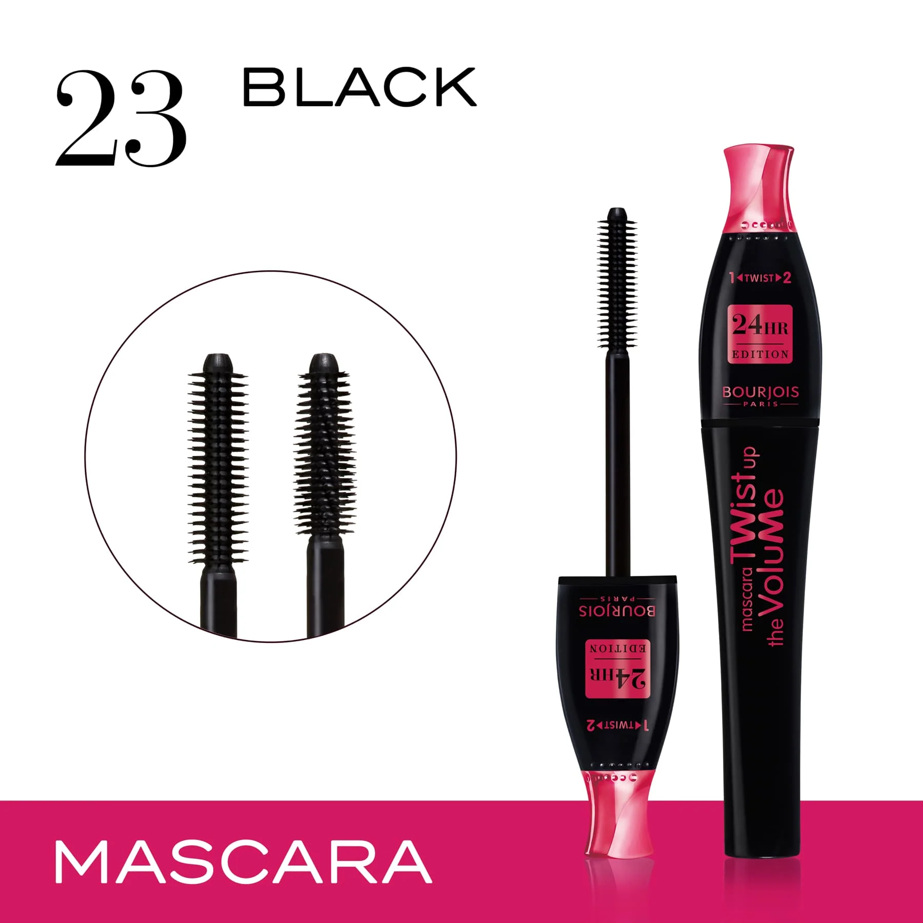 Bourjois Twist Up The Volume 24H Lengthening & Volumizing Mascara 23 Black 8ml - Image 5
