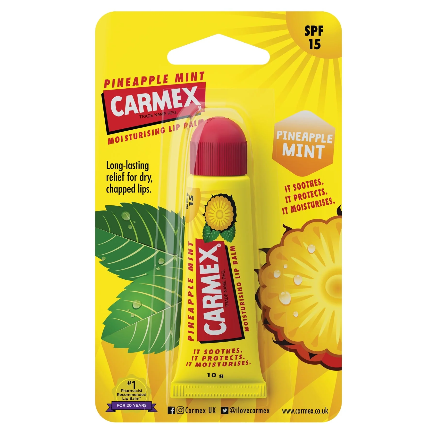 Carmex Pineapple & Mint Tingle Free Lip Balm Tube 10g - Image 2
