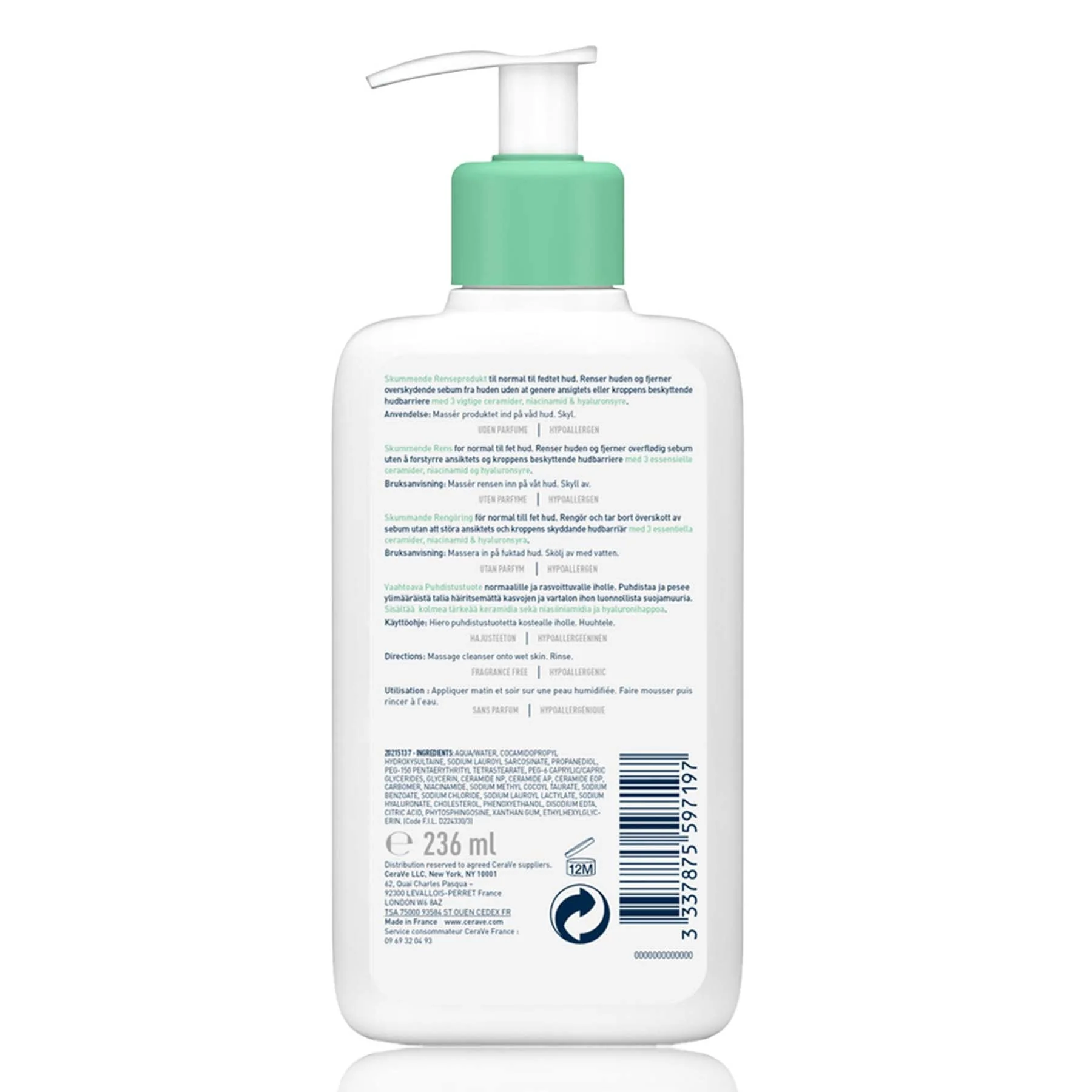 CeraVe Foaming Cleanser for Normal to Oily Skin with Hyaluronic Acid 236ml - Image 4