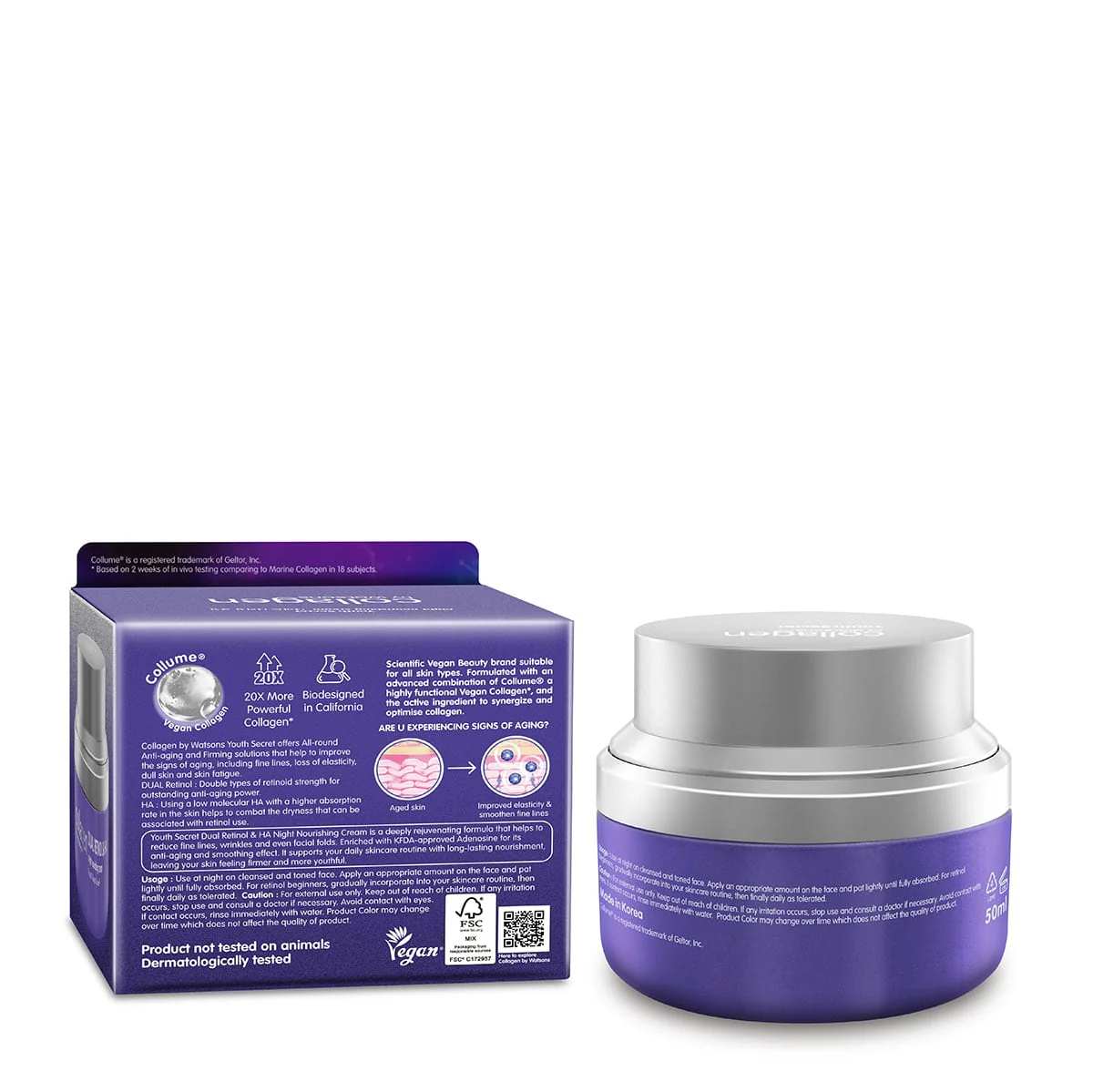 Collagen by Watsons Youth Secret Dual Retinol & HA Night Nourishing Cream 50ml - Image 2