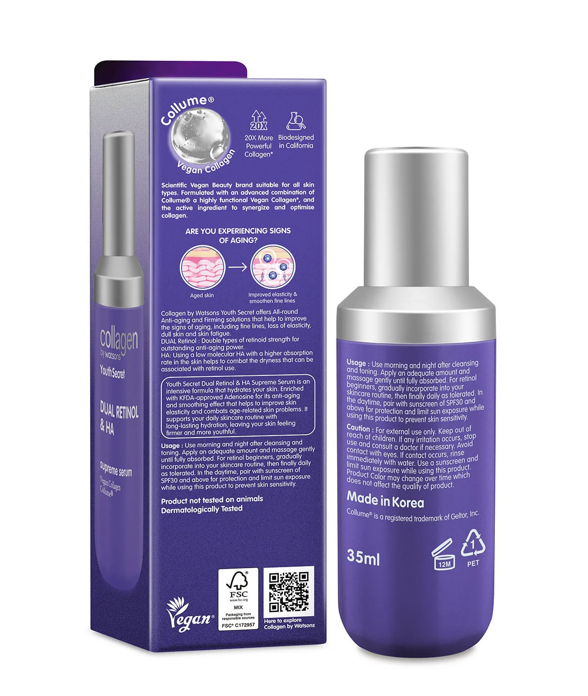 Collagen by Watsons Youth Secret Dual Retinol & HA Supreme Serum 35ml - Image 2