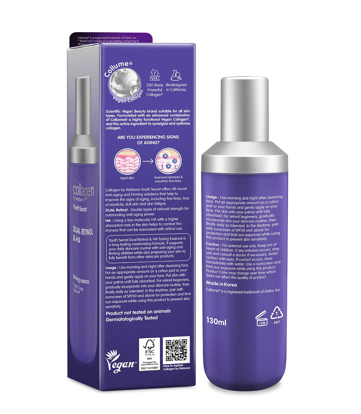 Collagen by Watsons Youth Secret Dual Retinol & HA Toning Essence 130ml - Image 2