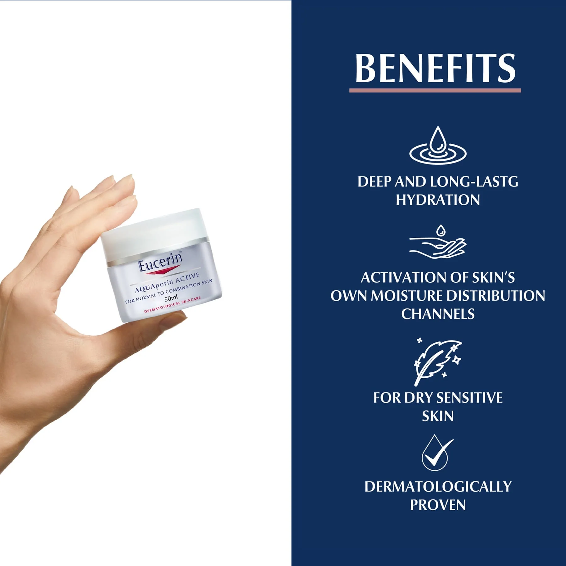Eucerin Aquaporin Active Cream Body Moisturiser Normal-Combination Skin 50ml - Image 3