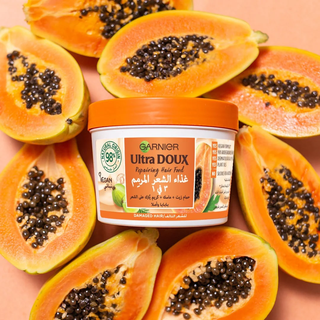 Garnier Ultra Doux Repairing Hair Food Mask & Leave-In Conditioner Damaged Hair Papaya 390ml - Image 4