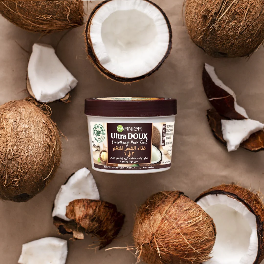 Garnier Ultra Doux Smoothing Hair Food Mask & Leave-In Conditioner Frizzy Hair Coconut 390ml - Image 4