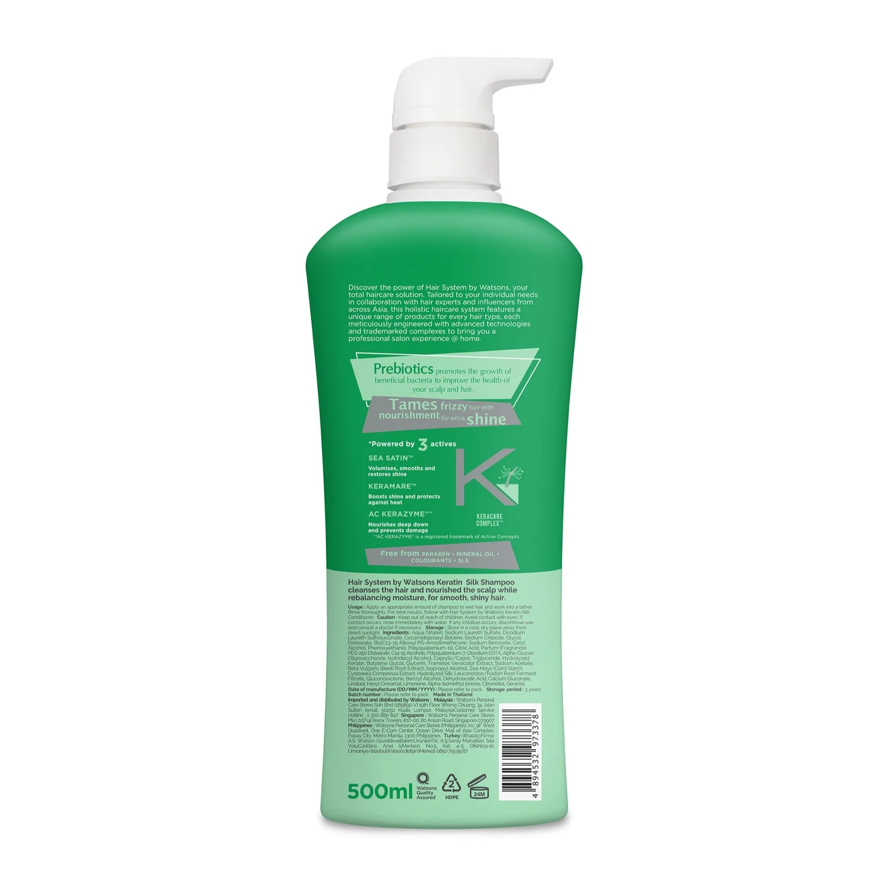 Hair System by Watsons Keratin Silk Shampoo 500ml - Image 2