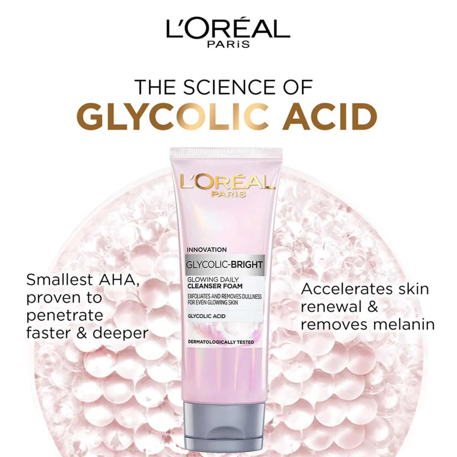 L'Oreal Paris Glycolic Bright Daily Foaming Face Cleanser 100ml - Image 5