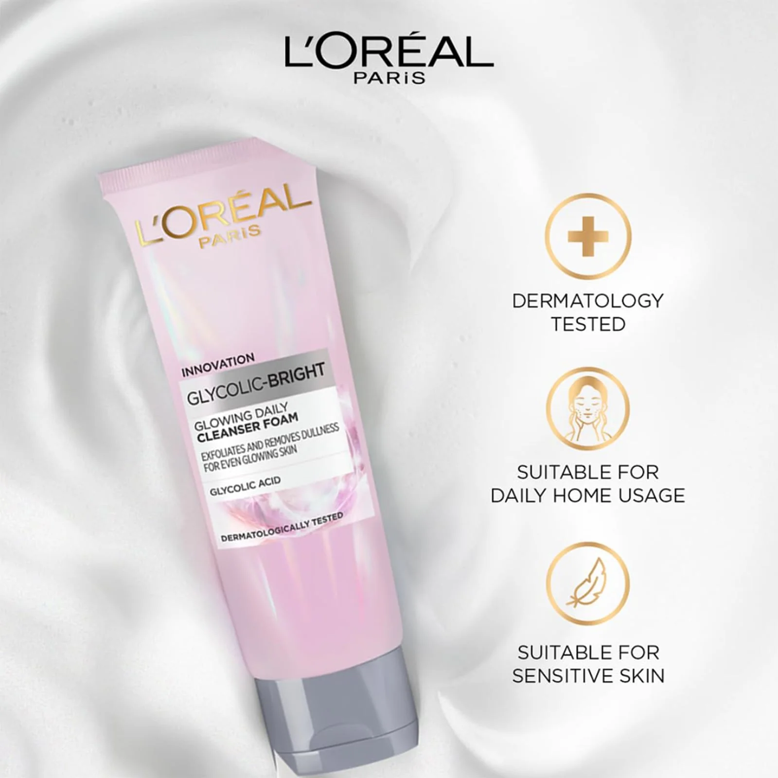 L'Oreal Paris Glycolic Bright Daily Foaming Face Cleanser 100ml - Image 7