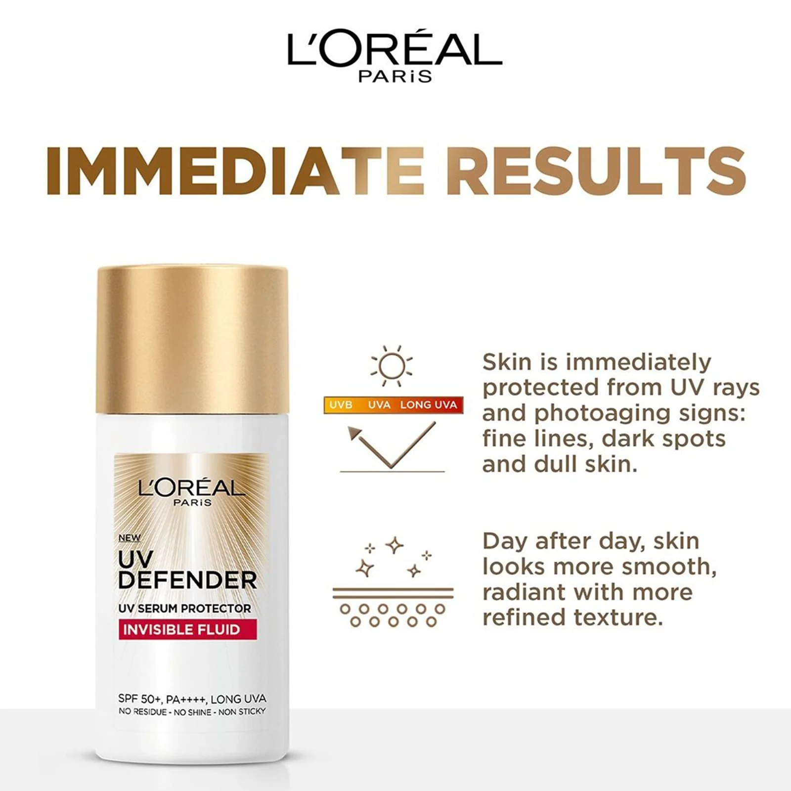 L'Oreal Paris UV Defender Invisible Fluid Sunscreen SPF50+ PA++++ 50ml - Image 3