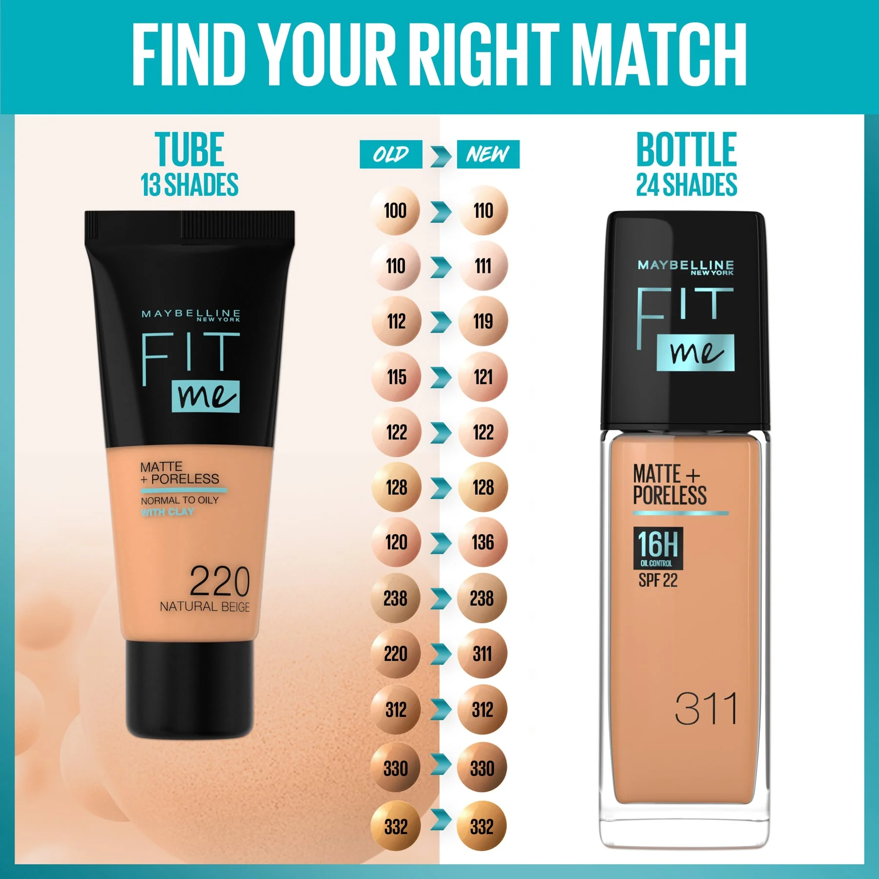 Maybelline Fit Me Matte+Poreless Liquid Foundation with SPF22 30ml - Image 95