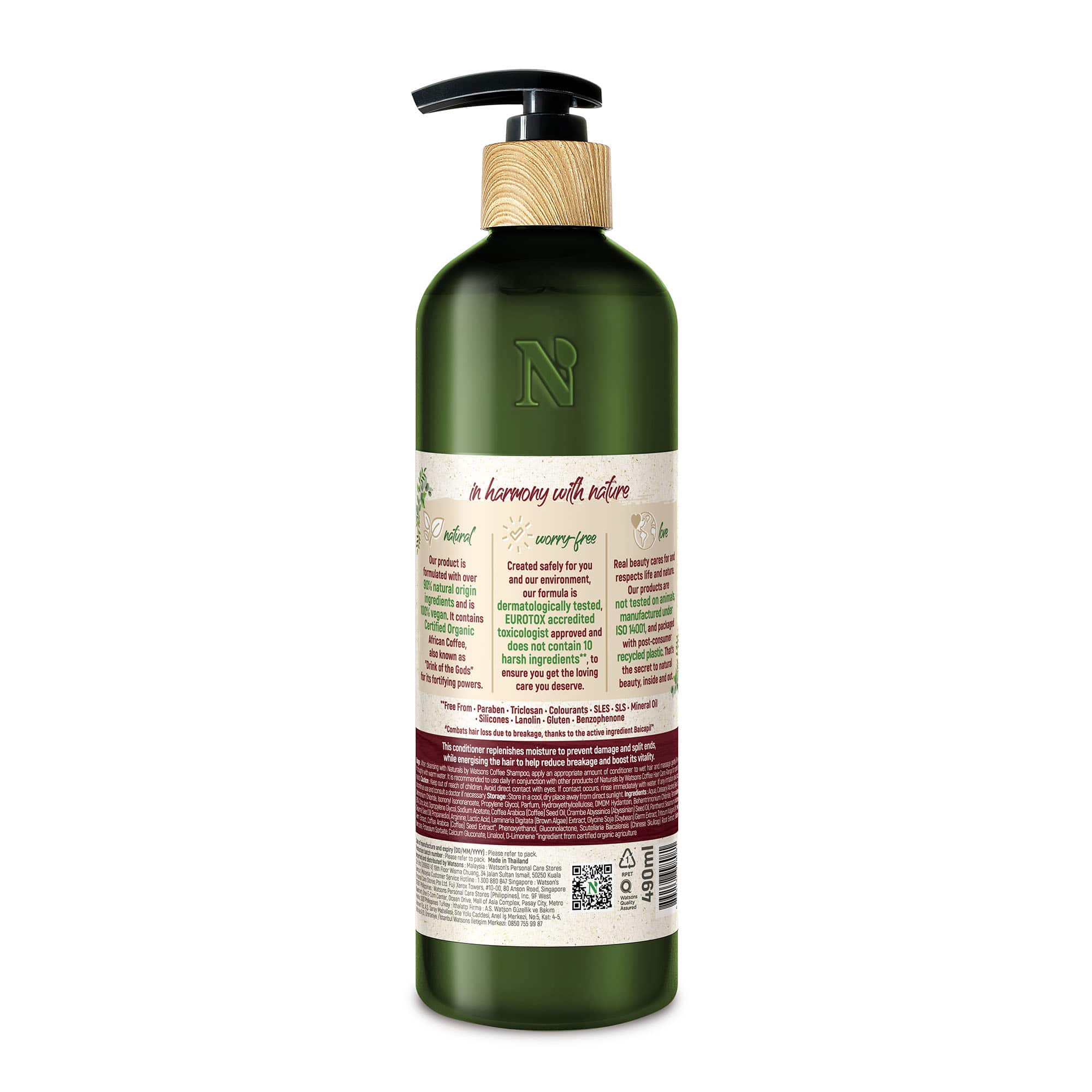 Naturals by Watsons Anti-Hairfall Conditioner Coffee Thin, Fragile Hair 490ml - Image 2