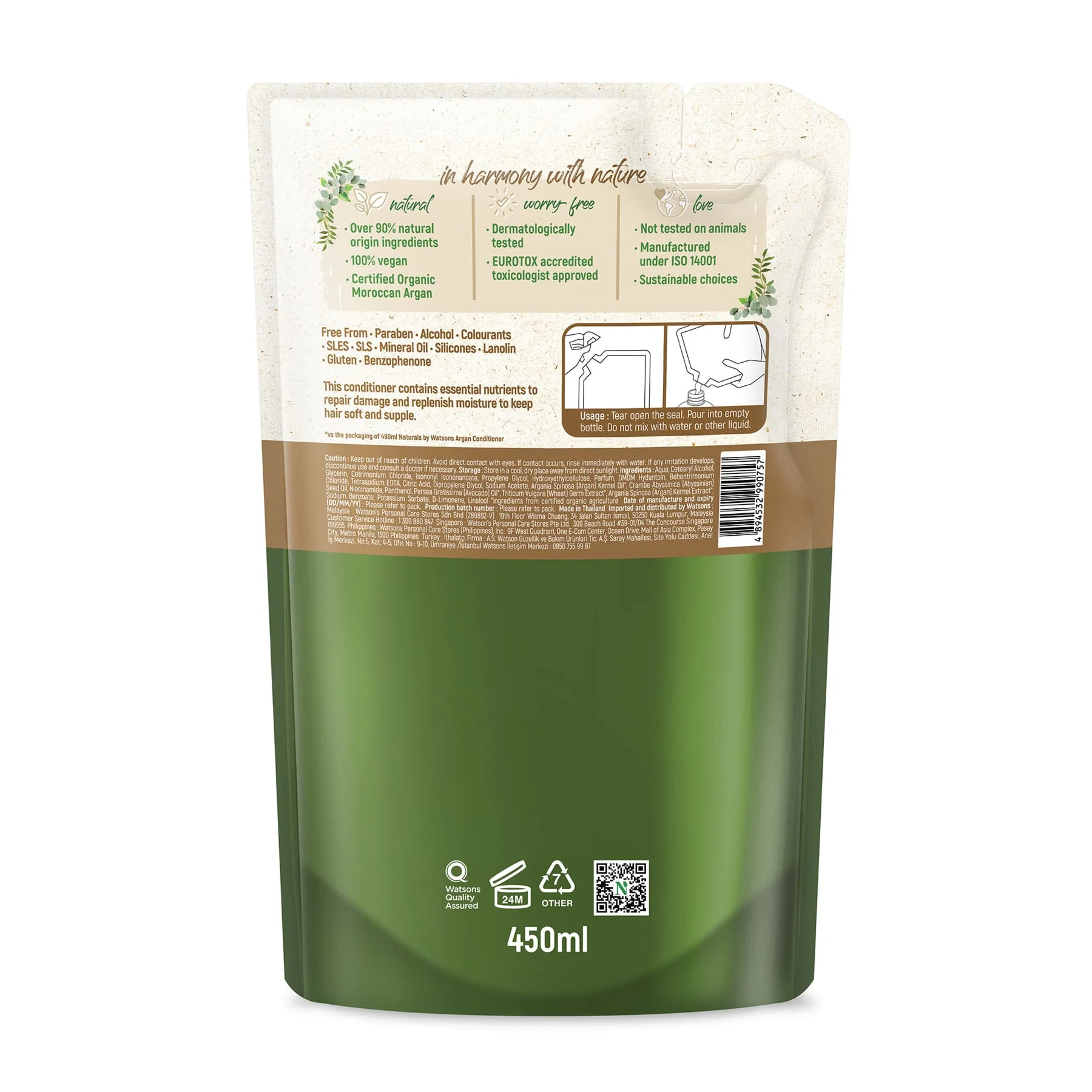 Naturals by Watsons Argan Conditioner Refill 450ml - Image 2