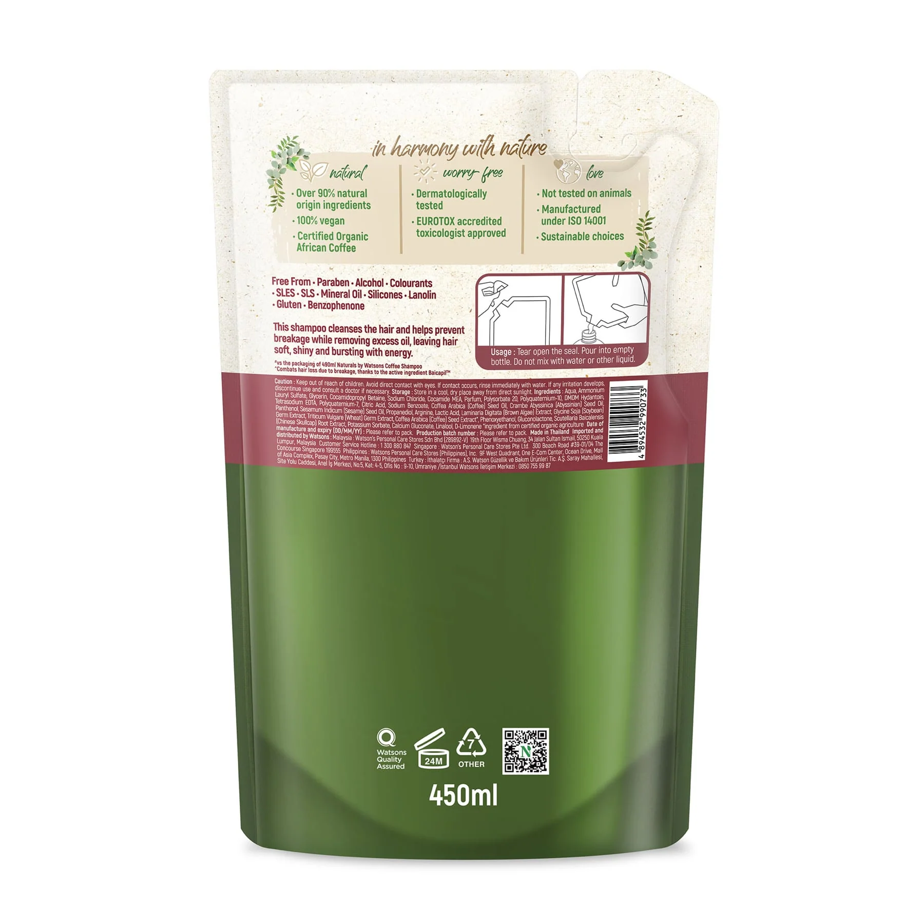 Naturals by Watsons Coffee Shampoo Refill 450ml - Image 2