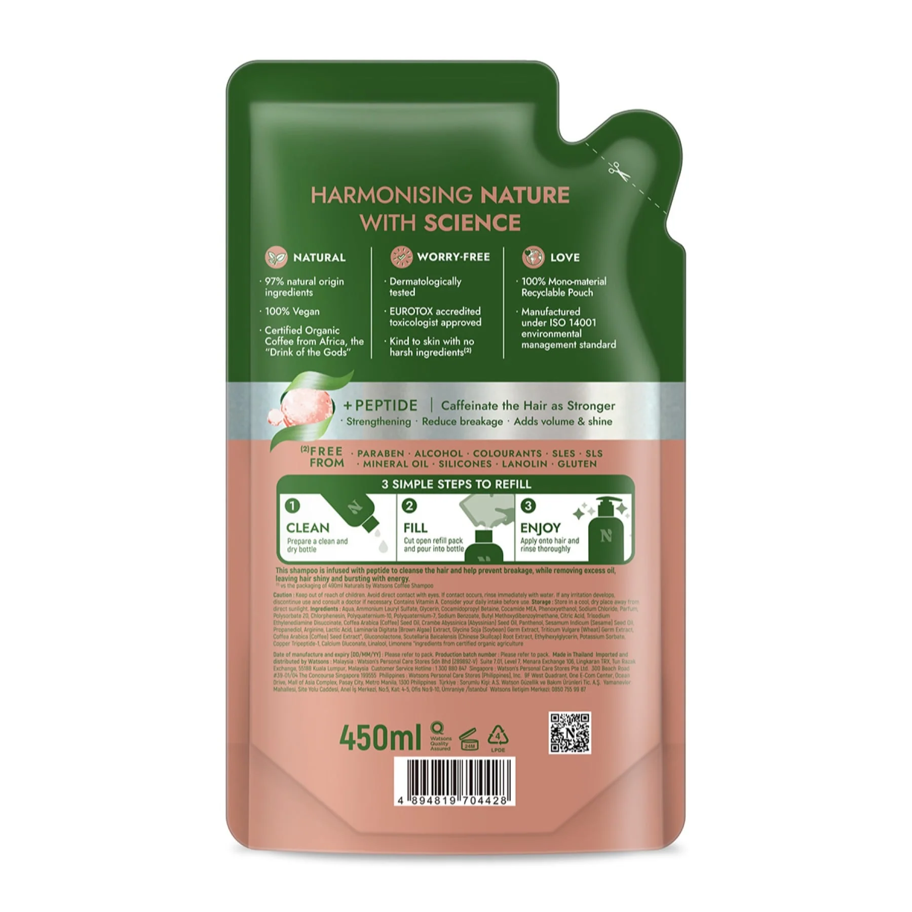 Naturals by Watsons Coffee Shampoo Refill 450ml - Image 4