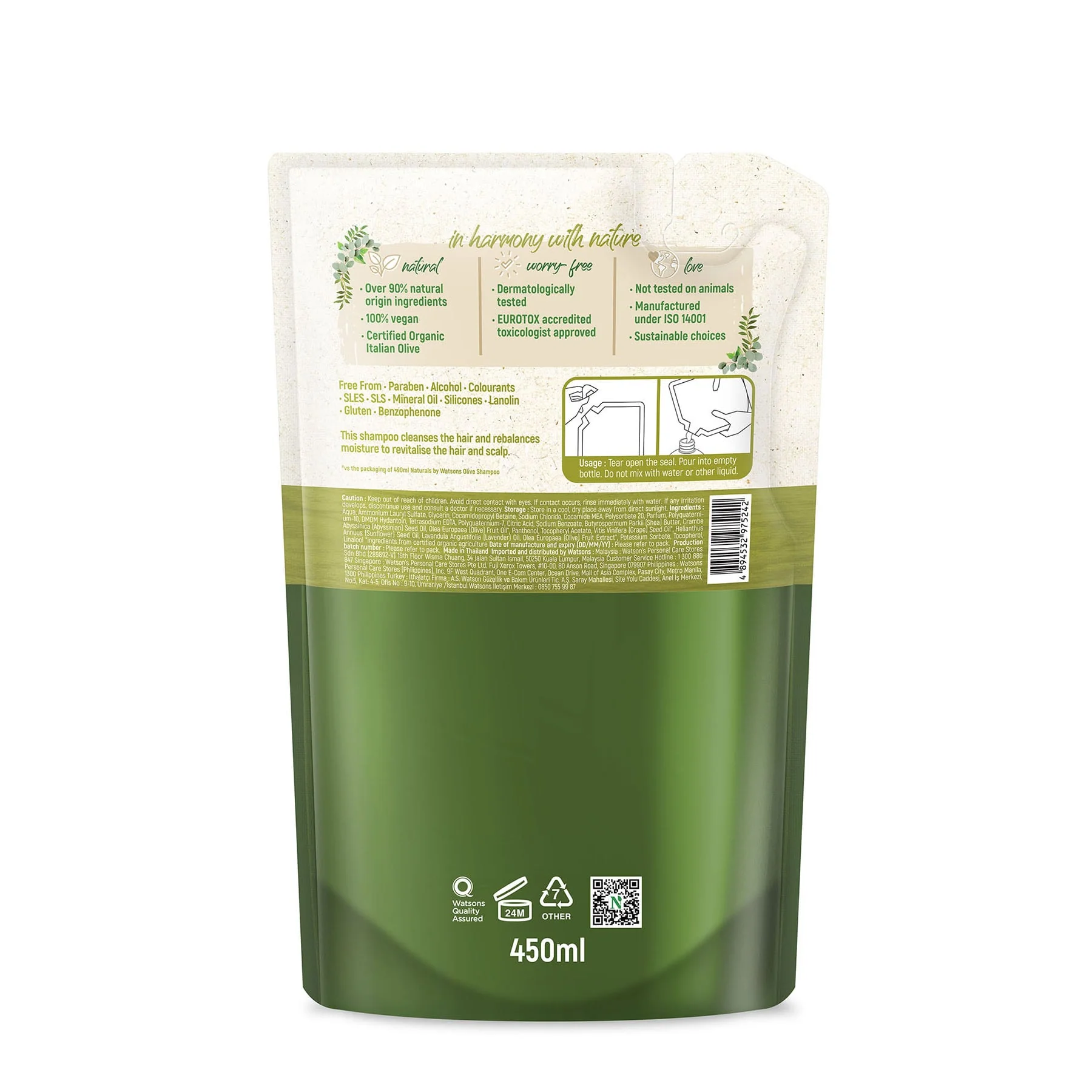 Naturals by Watsons Olive Shampoo Refill 450ml - Image 2