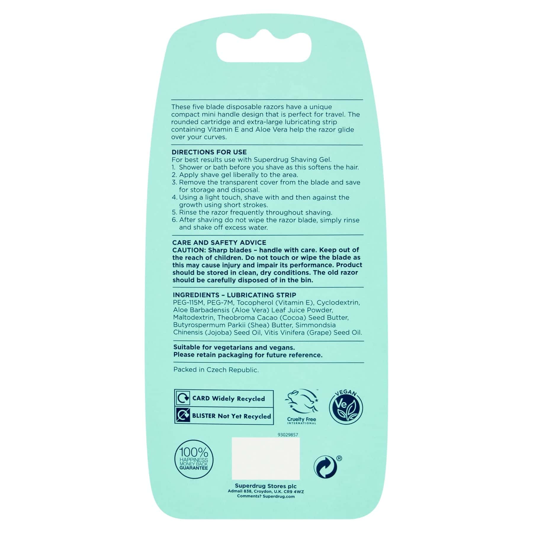 Superdrug 5 Blade Women's Disposable Compact Razor Aloe Vera & Shea Butter 3pcs - Image 3