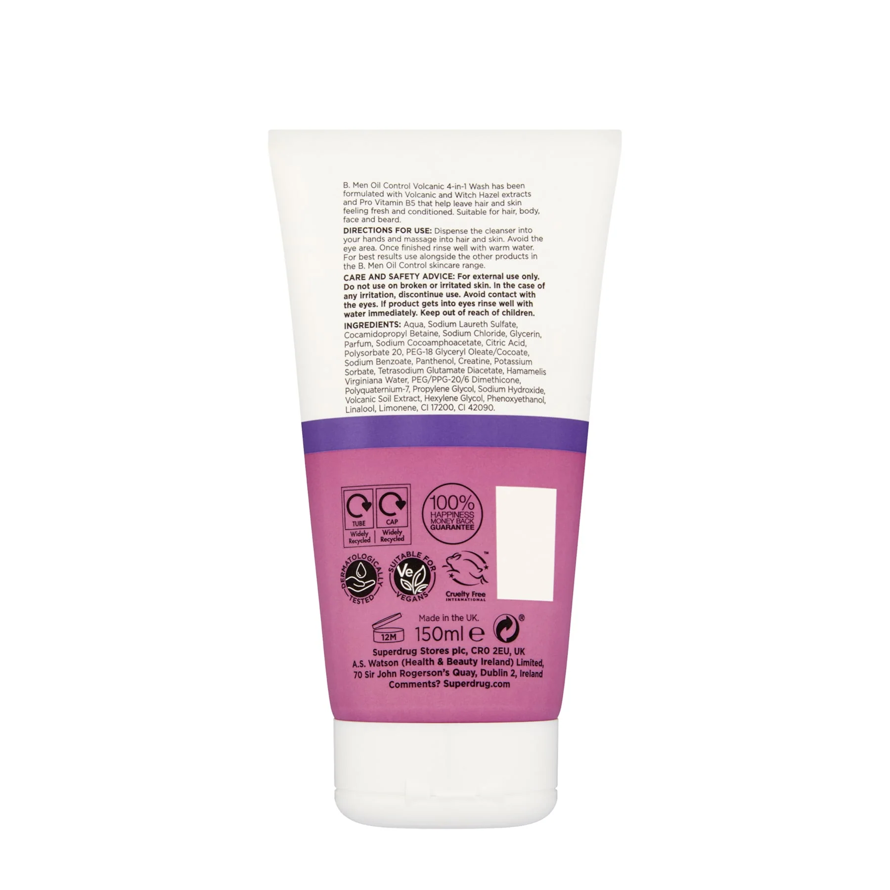 Superdrug B. Men Oil Control Volcanic 4-In-1 Wash 150ml - Image 2