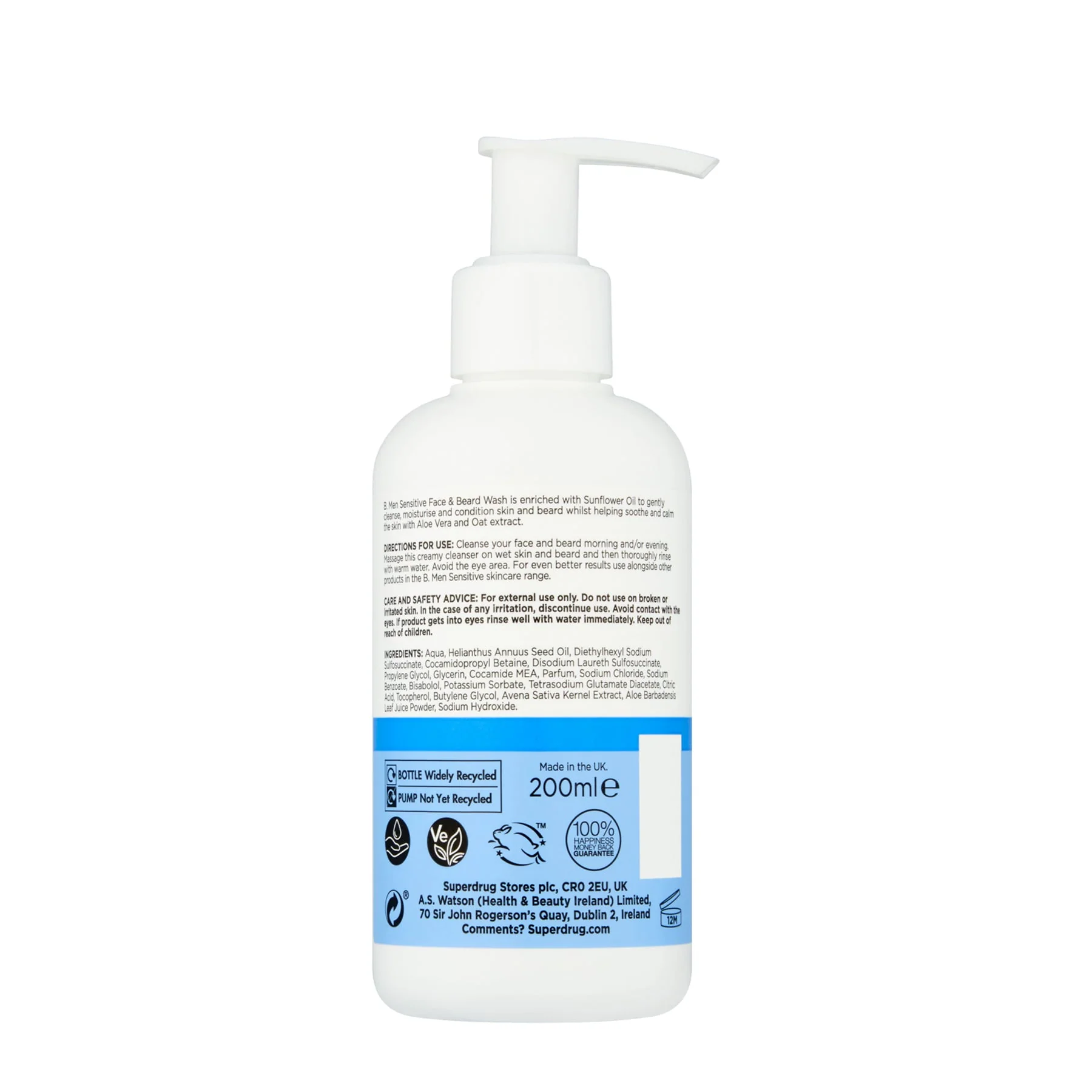 Superdrug B. Men Sensitive Face & Beard Wash 200ml - Image 2
