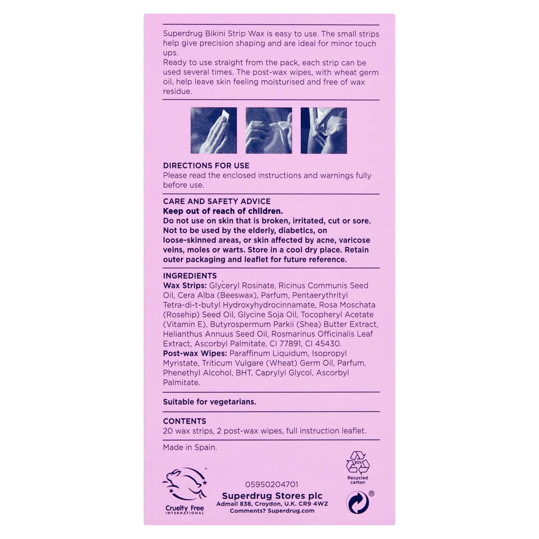 Superdrug Bikini Wax Strips Shea Butter & Rosehip Oil 20pcs - Image 3