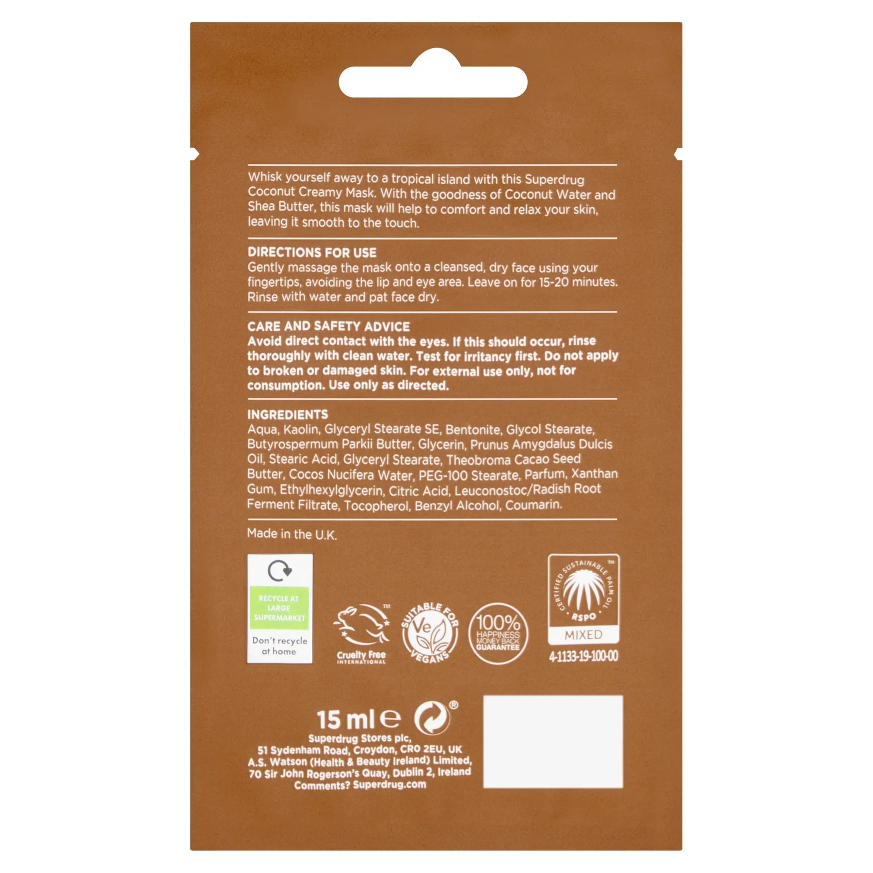 Superdrug Creamy Coconut Face Mask 15ml - Image 2