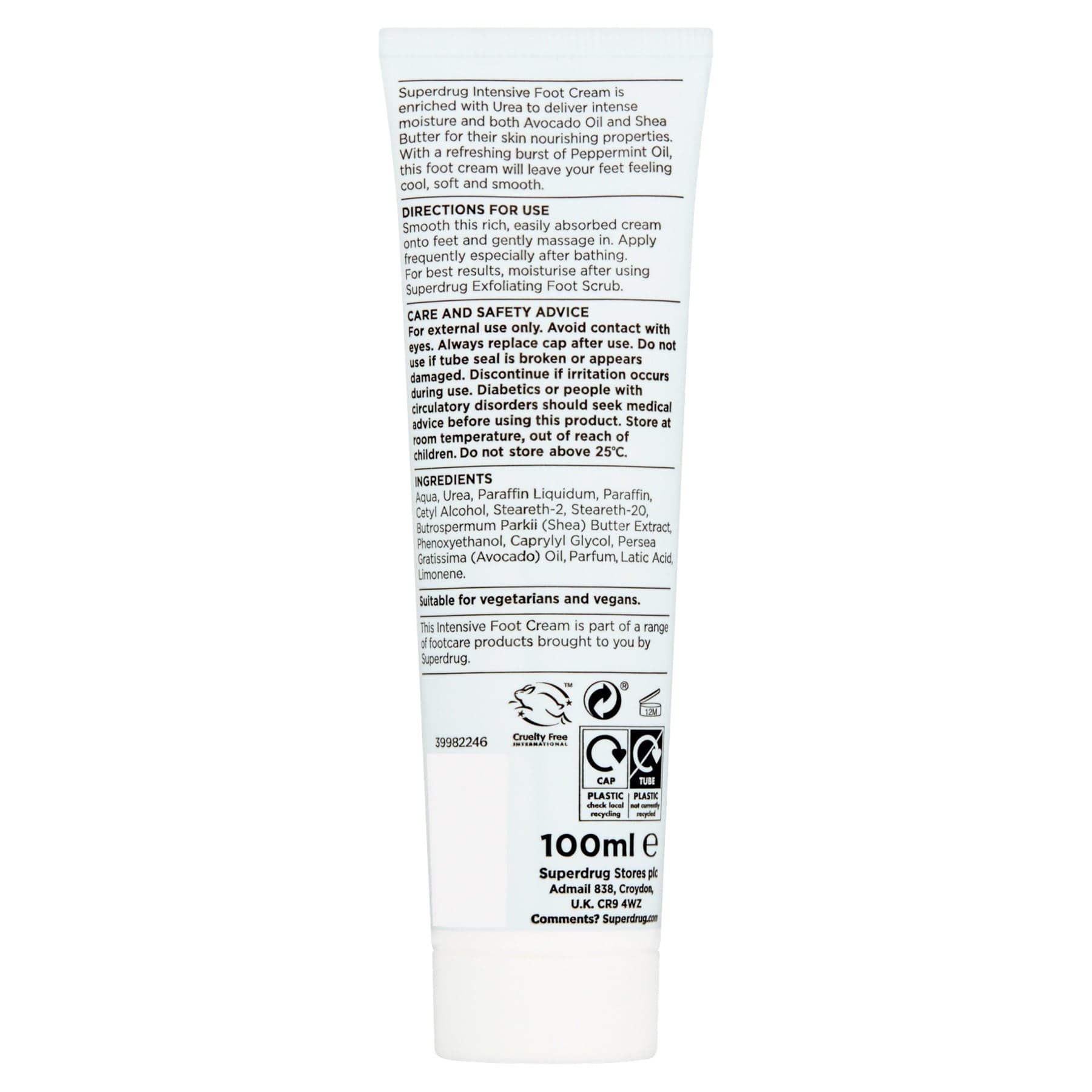 Superdrug Intensive Foot Cream Urea & Avocado Oil 100ml - Image 2