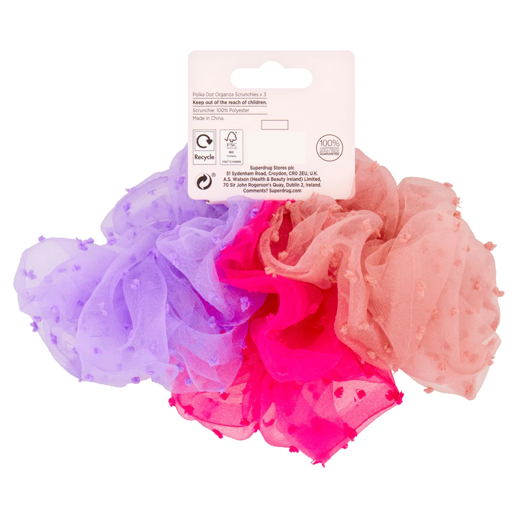 Superdrug Studio London Polka Dot Organza Scrunchies 3pcs - Image 2