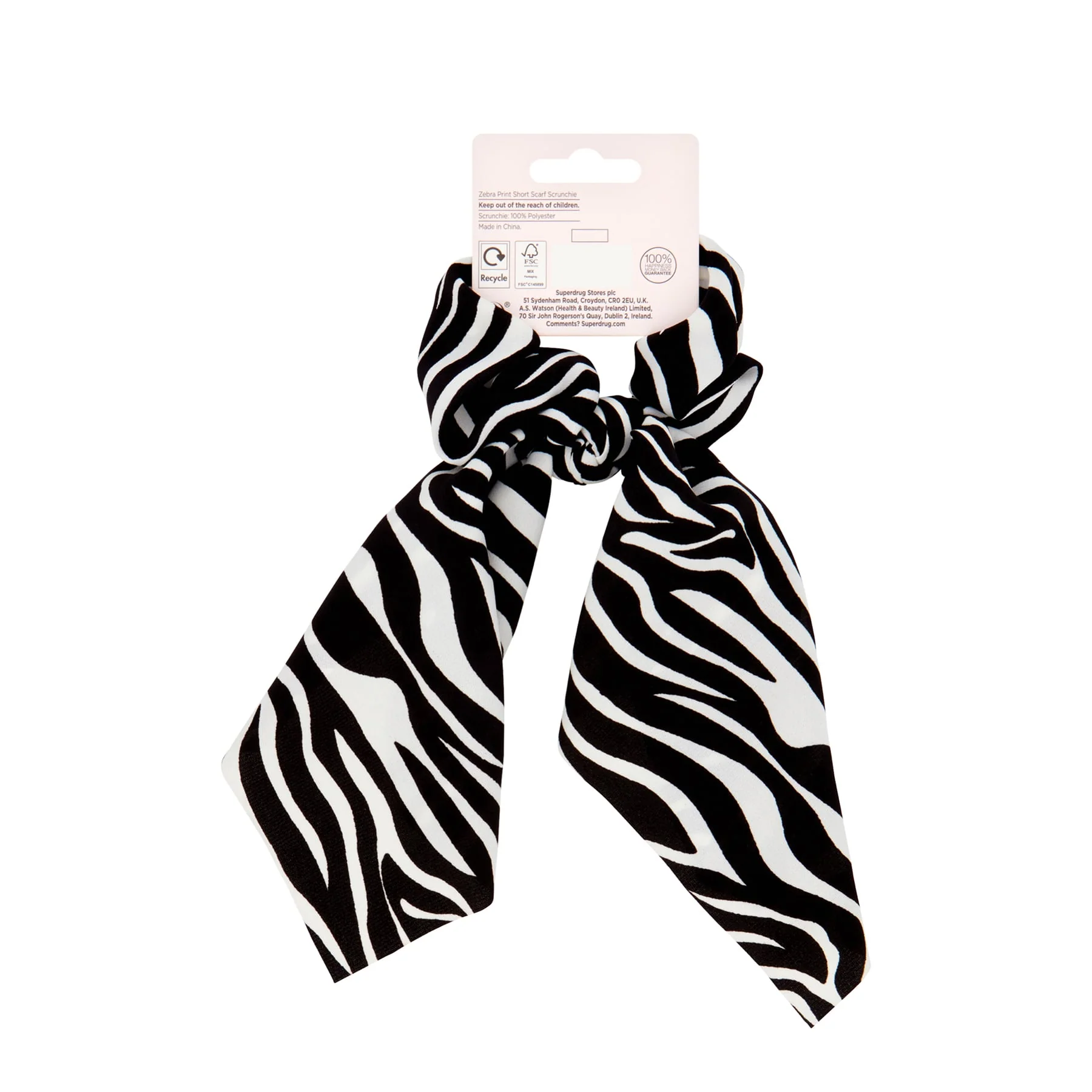 Superdrug Studio London Zebra Print Short Scarf Scrunchie - Image 2