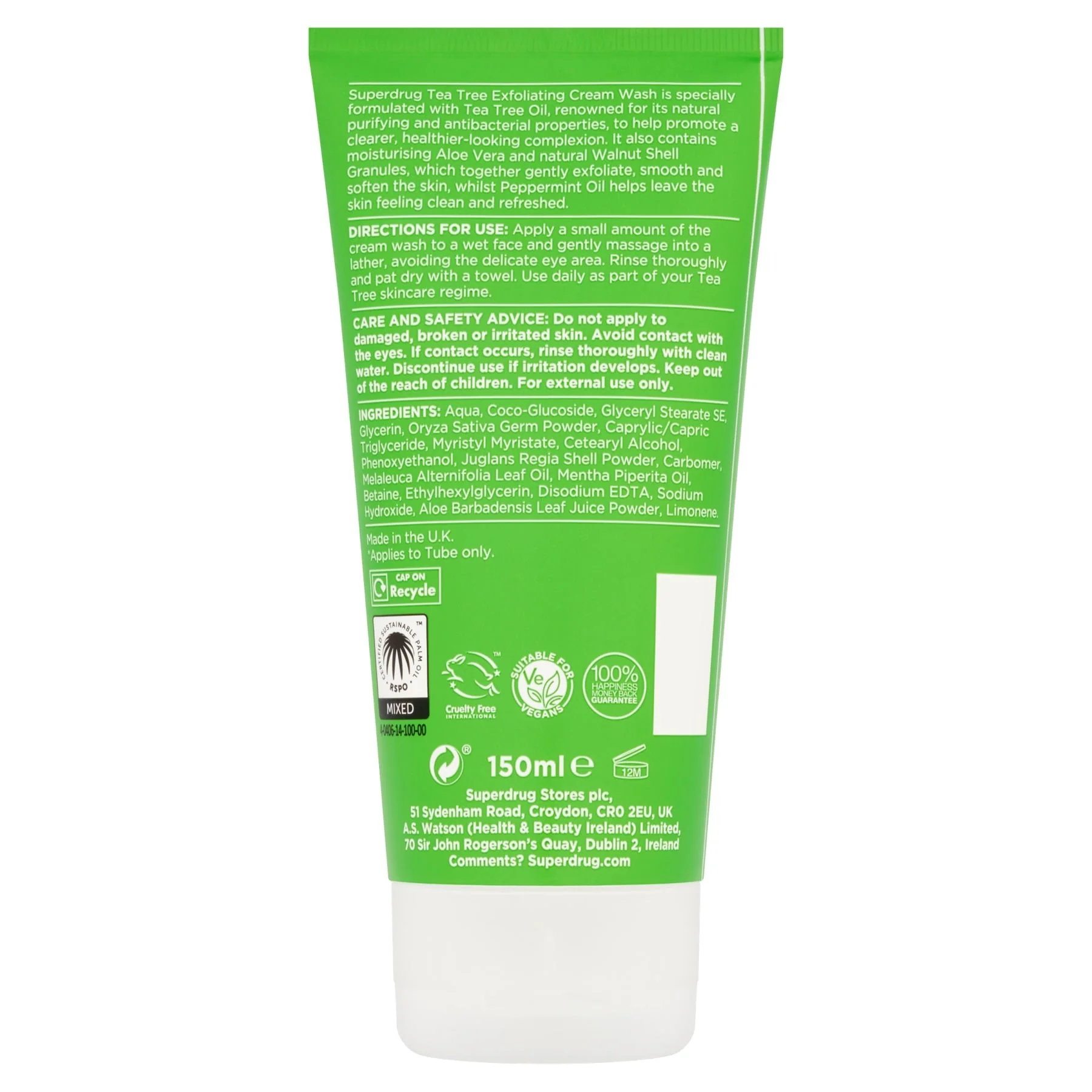 Superdrug Tea Tree Exfoliating Cream Wash 150m - Image 2