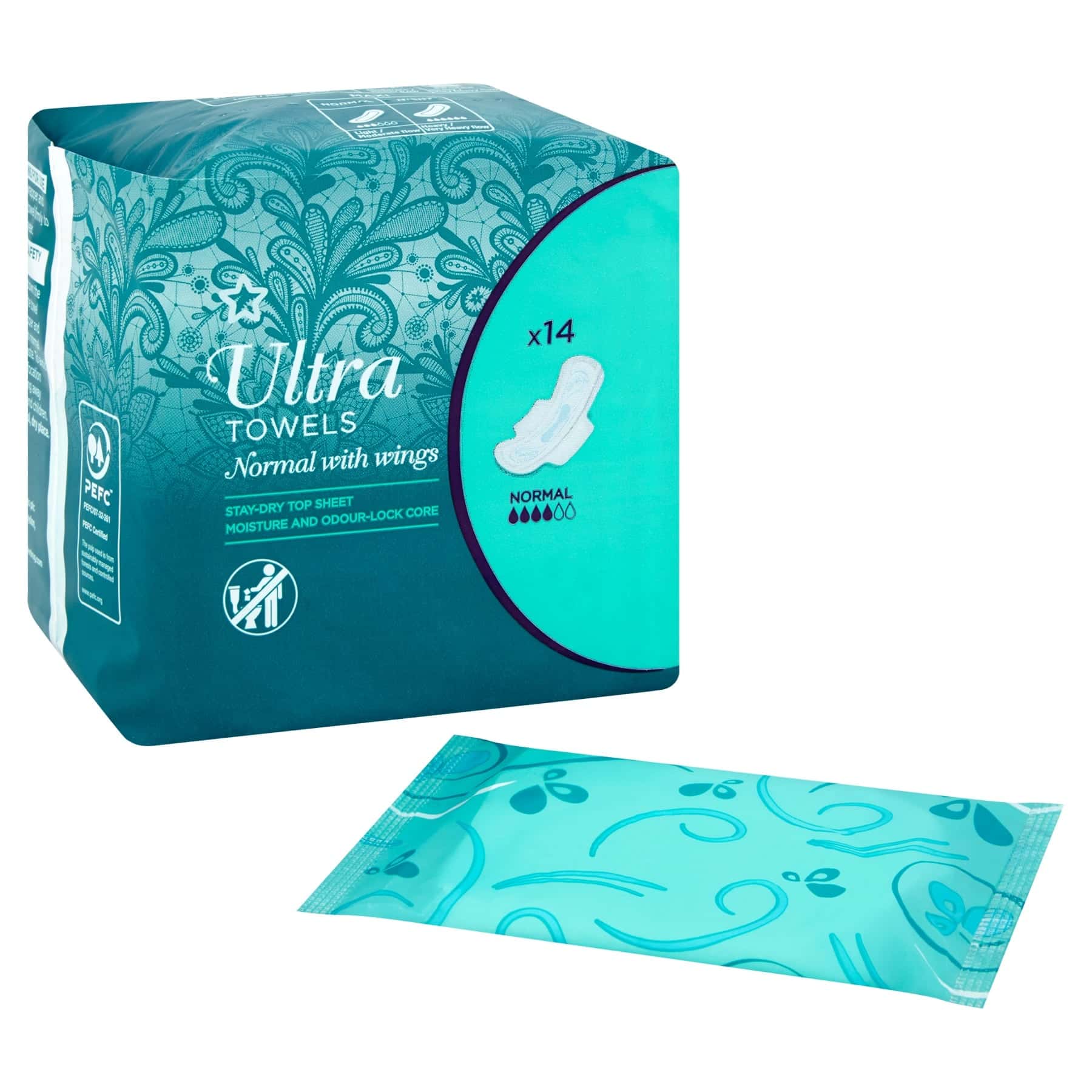 Superdrug Ultra Sanitary Napkins Normal With Wings 14pcs - Image 2