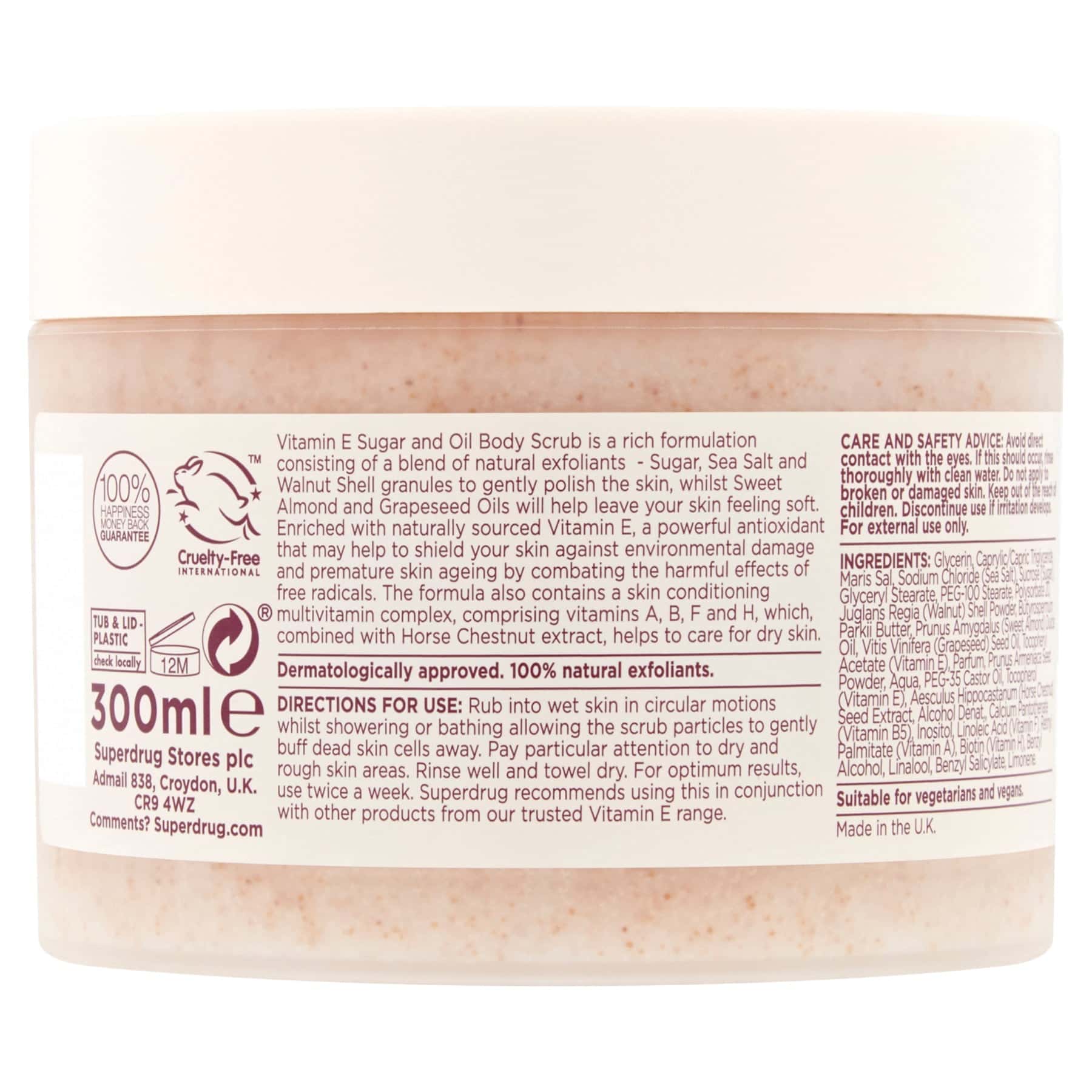 Superdrug Vitamin E Body Scrub Sugar & Oil 300ml - Image 2