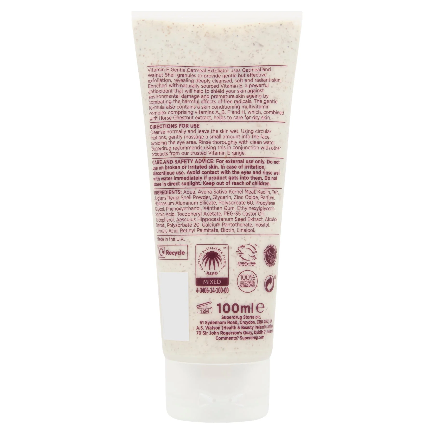 Superdrug Vitamin E Facial Scrub 100ml Rspo - Image 2