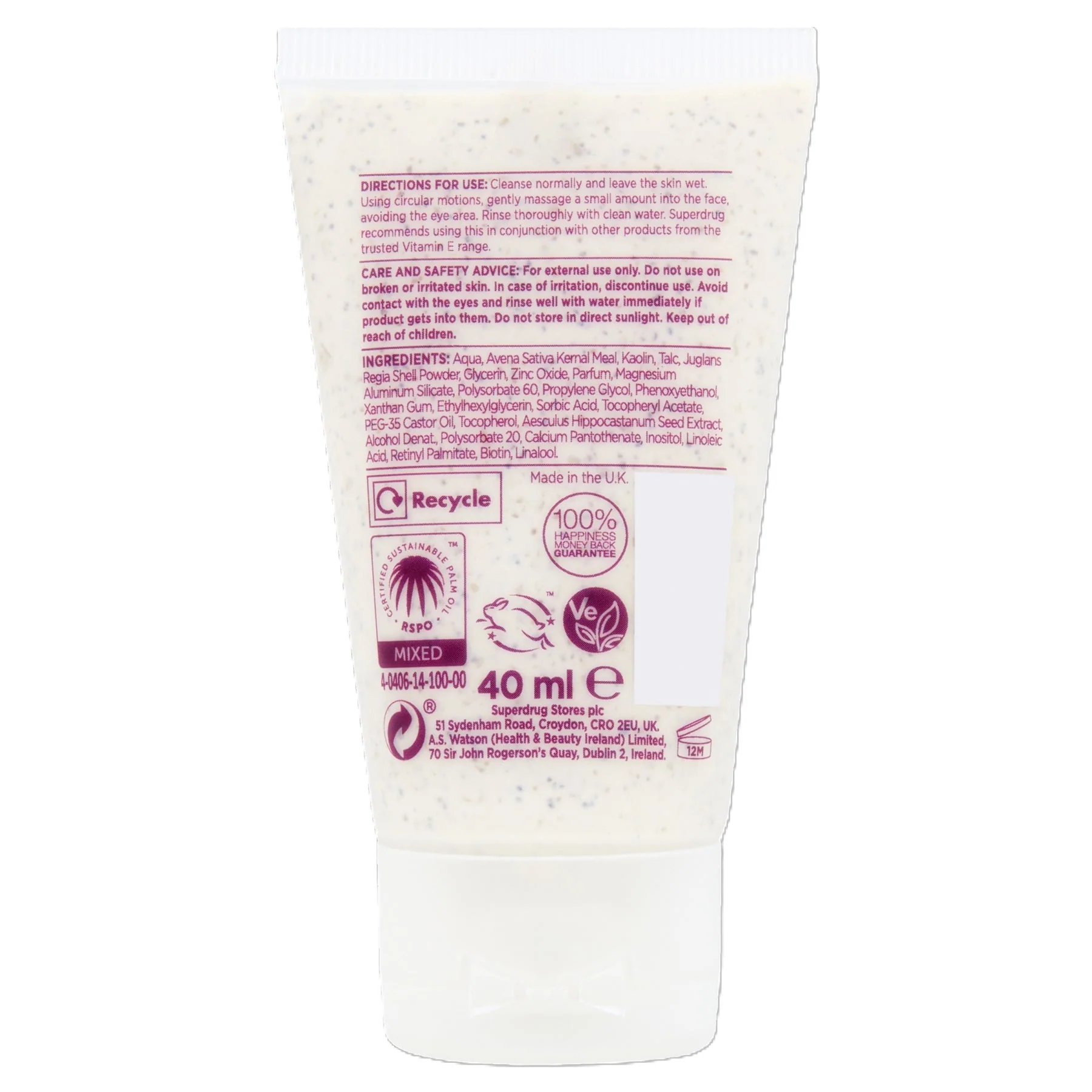 Superdrug Vitamin E Skin Care Gentle Oatmeal Exfoliator 40ml - Image 2