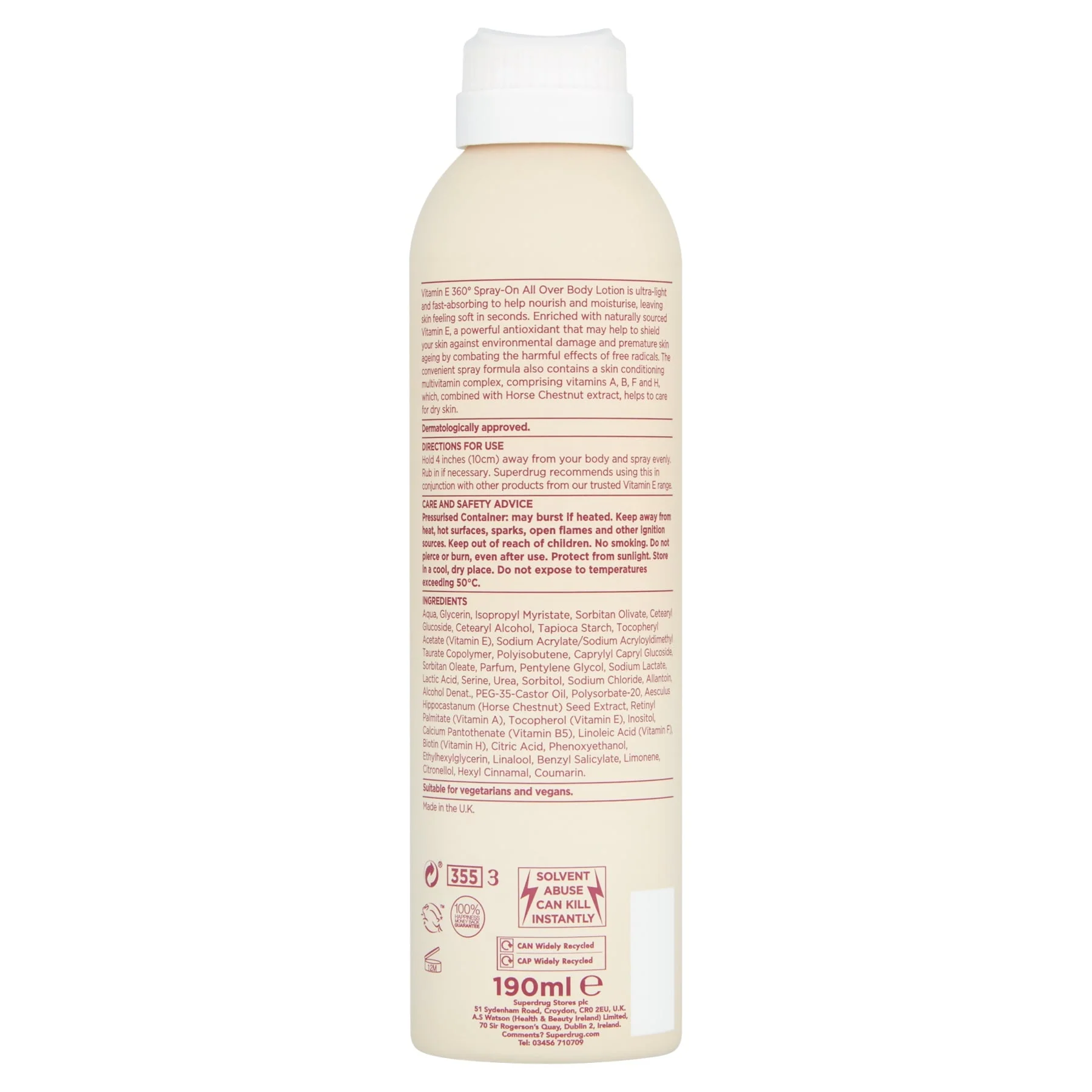Superdrug Vitamin E Spray Moist 190ml - Image 2