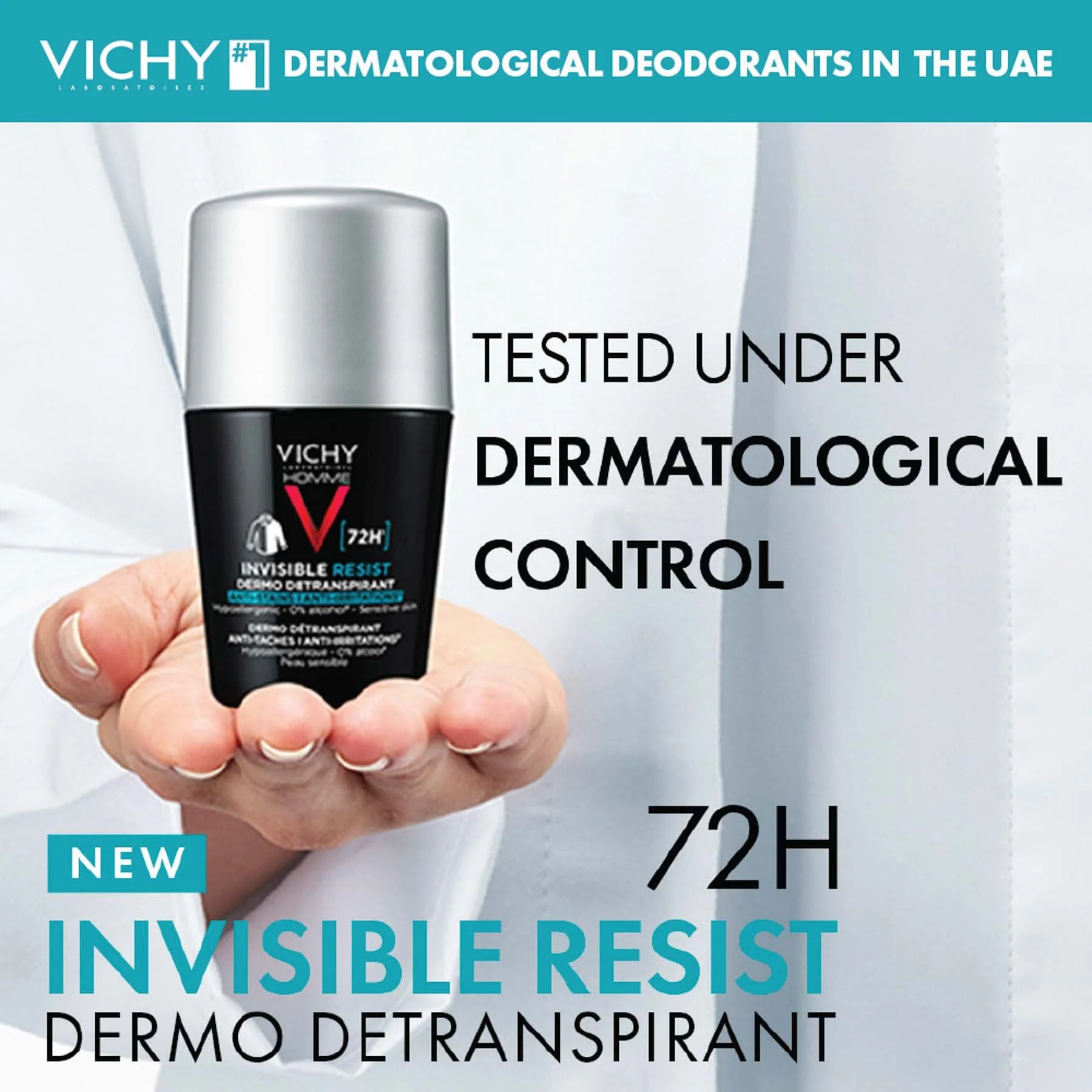 Vichy Homme Déodorant Invisible Resist Dermo-détranspirant 72h Roll-on 50 Ml - Image 4