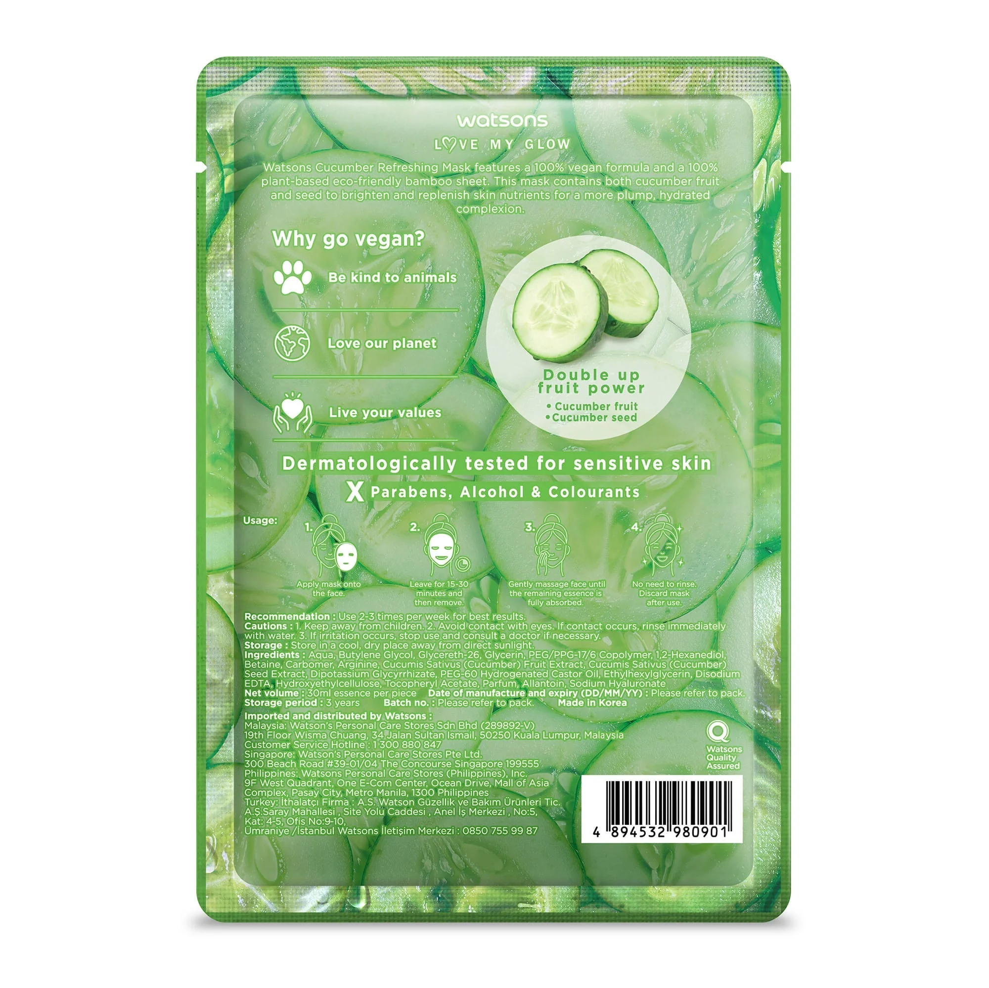 Watsons Cucumber Refreshing Mask 1pc - Image 2