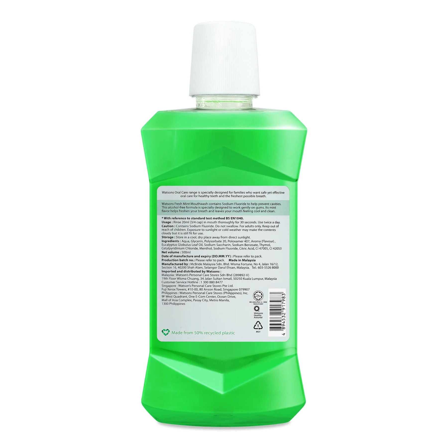 Watsons Fresh Mint Mouthwash 500ml - Image 2