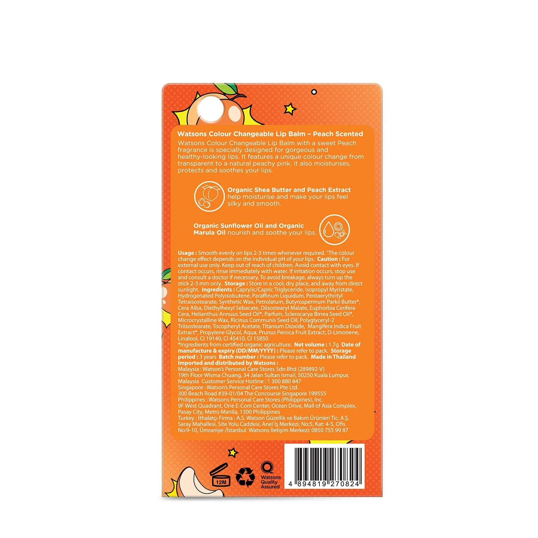 Watsons Love My Glow Colour Changeable Lip Balm Peach Scented 1.7g - Image 2
