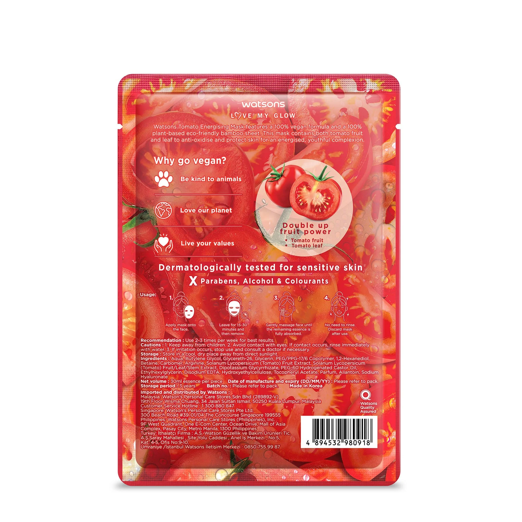 Watsons Love My Glow Tomato Energising Mask 1pc - Image 2